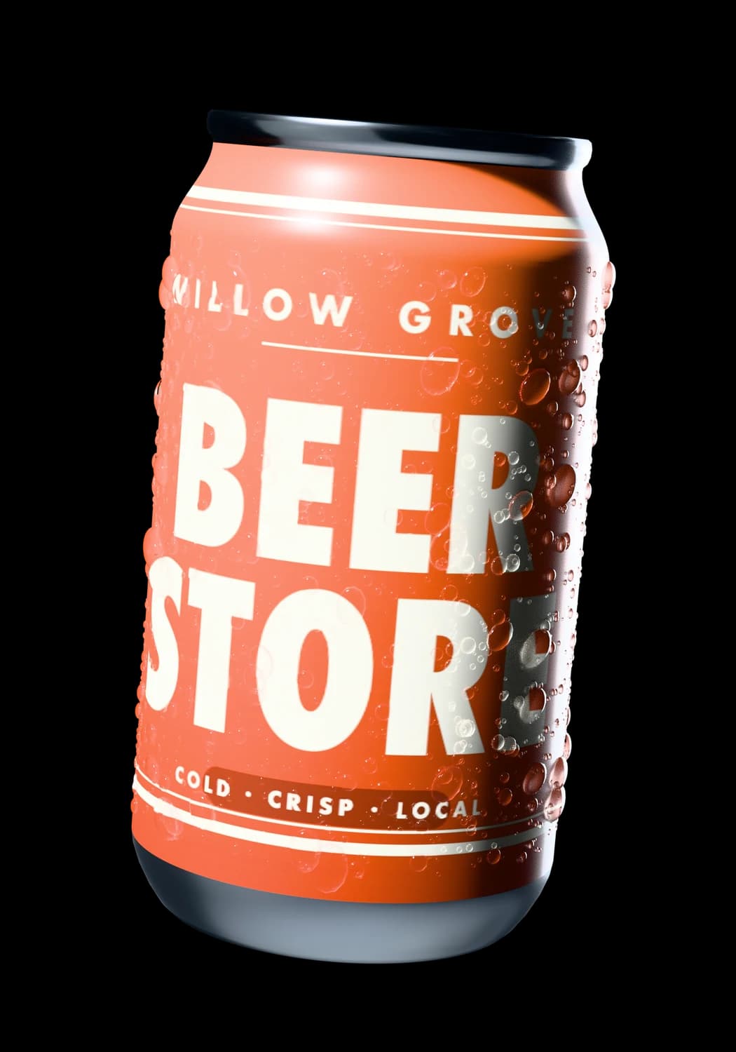 A Willow Grove Beer Store can, beaded with condensation